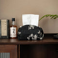 New Chinese style brocade tissue box cover with white plum embroidery, showing pearl buckle variant.