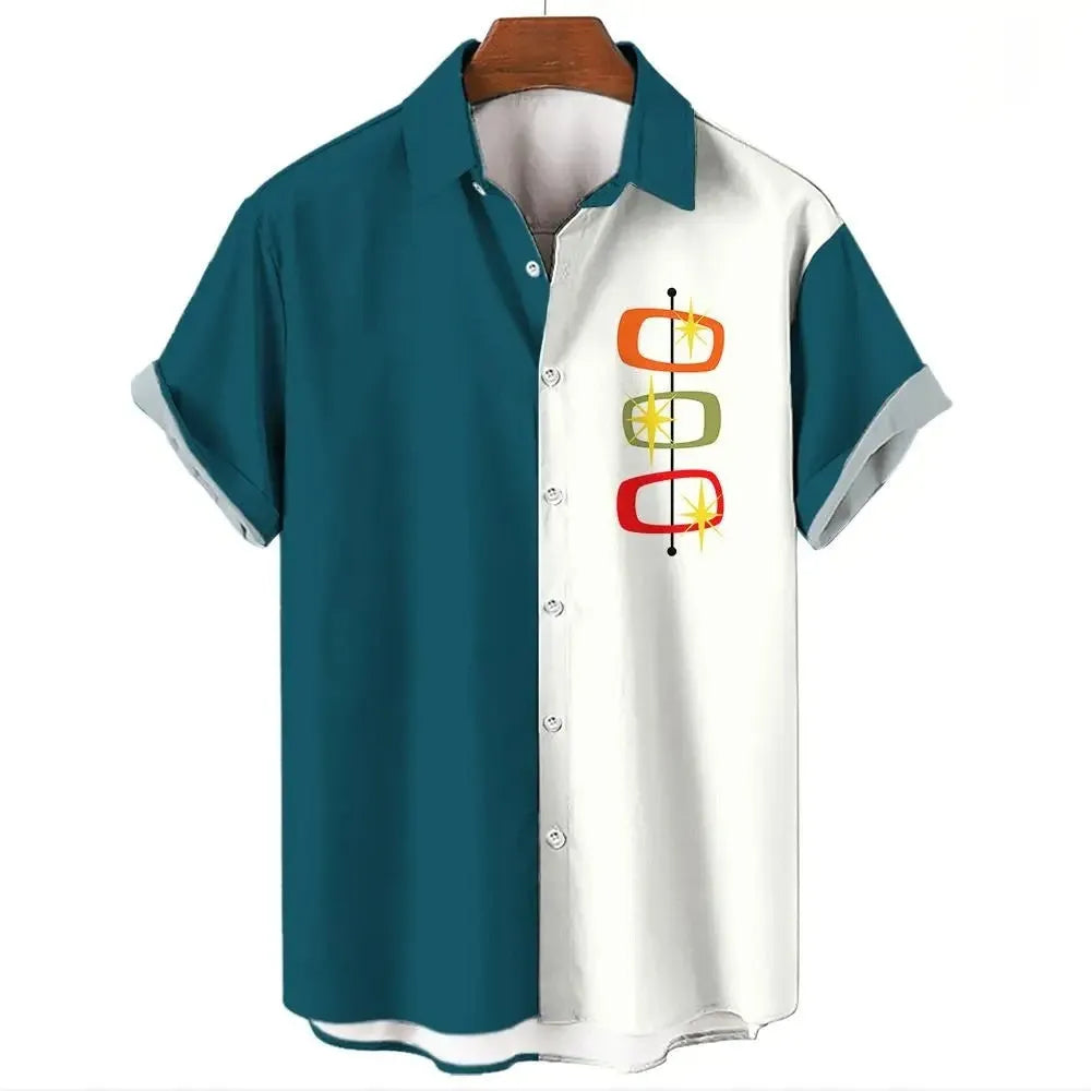 Men's stripe pattern Hawaiian shirt with short sleeves and button front in various colours