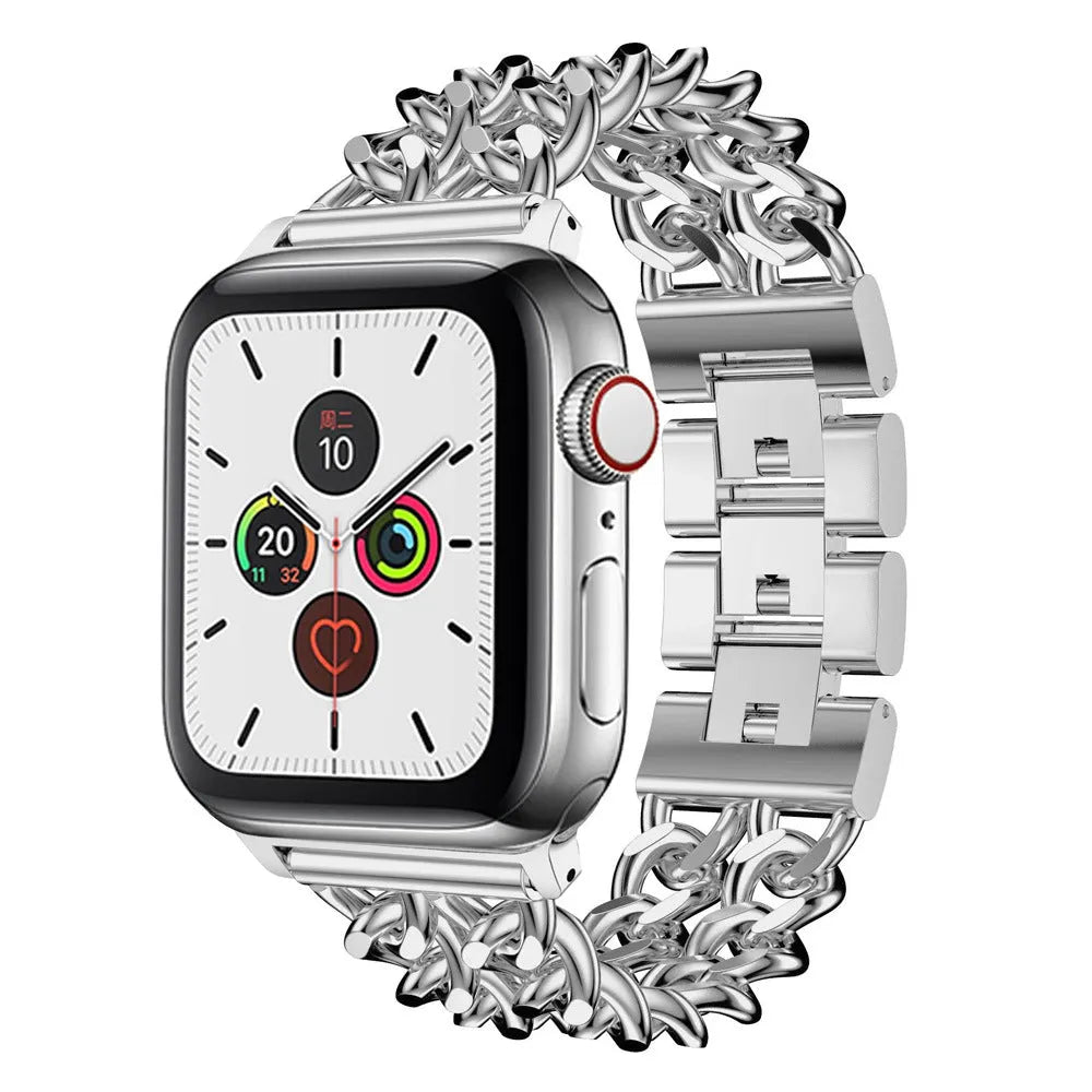 22mm stainless steel denim chain watch strap in silver colour, adjustable metal band for 38-45mm watches