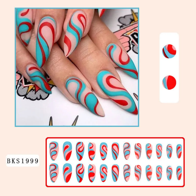 Colourful lines almond-shaped nail stickers in European Square style with four colour options