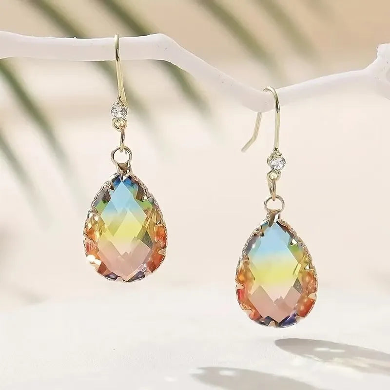 Coloured glaze heart earrings in blue, yellow, purple and red crystal styles