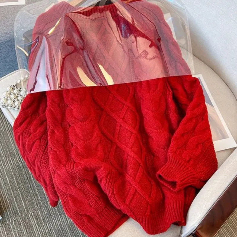 Women's Japanese loose casual knitted sweater in solid beige colour, relaxed fit
