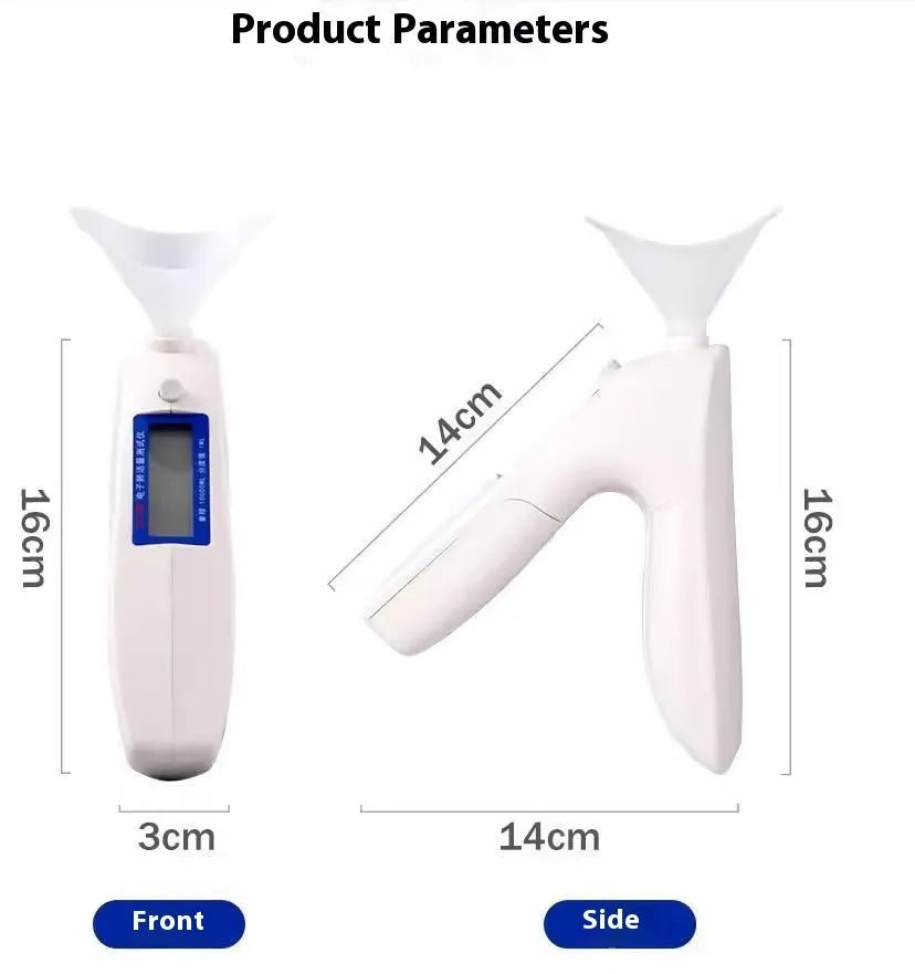Handheld white spirometer tester with LCD screen and blowing nozzle for lung capacity measurement