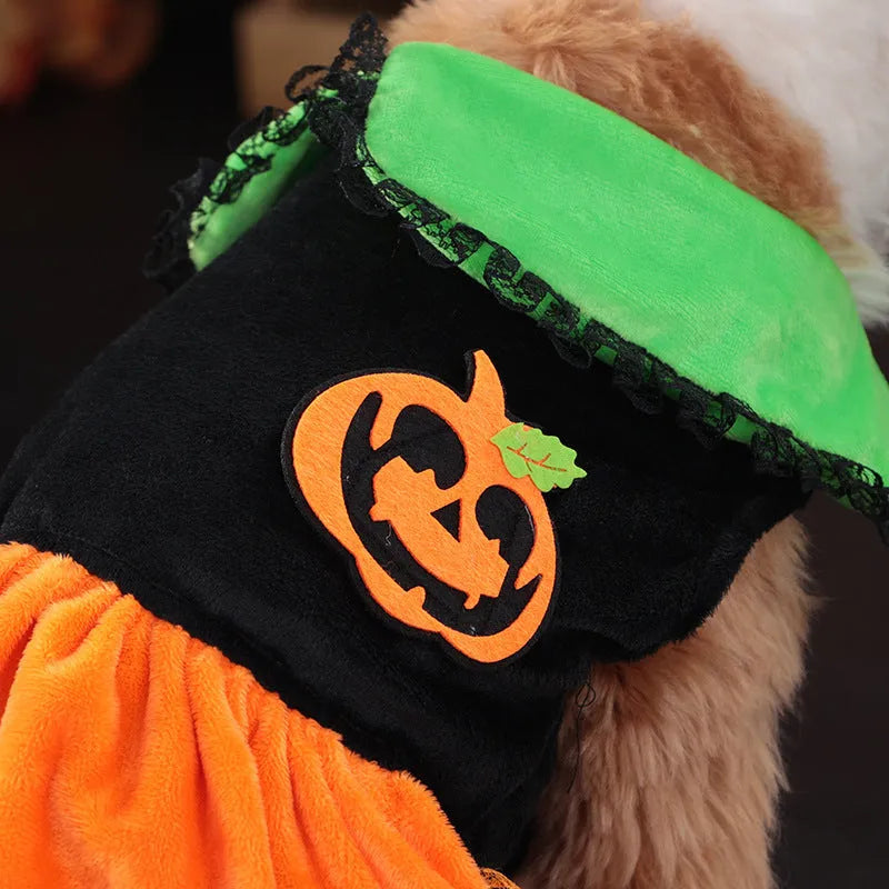 Crystal velvet Halloween pumpkin skirt costume for pet dog or cat in multiple sizes