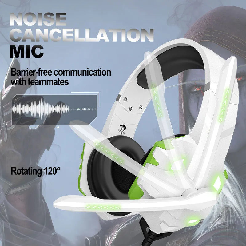 Wired gaming headset with LED breathing lights and microphone in multiple colour options