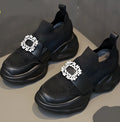 Black women's rhinestone square buckle breathable mesh baotou half slippers close-up