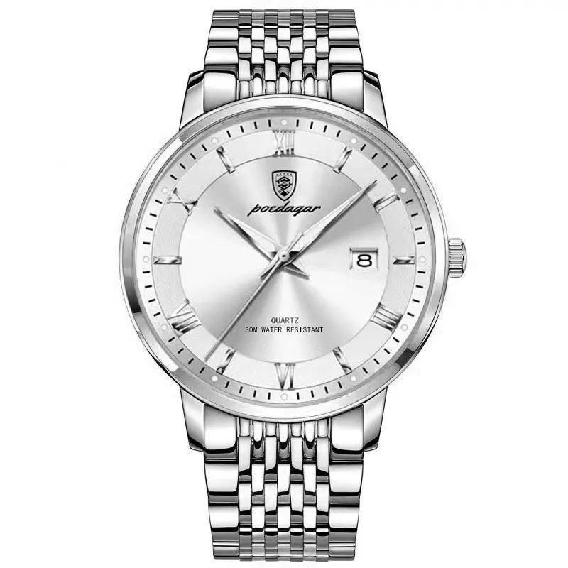 Men's waterproof luminous calendar quartz watch with precision steel case and mineral reinforced mirror