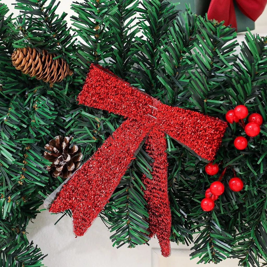 PVC Christmas rattan decorative cane with pine cone and bow motif in European style modern art design