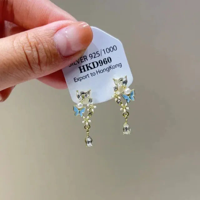 Geometric heart rhinestone little stars tassel earrings available as stud or clip-on women's jewellery