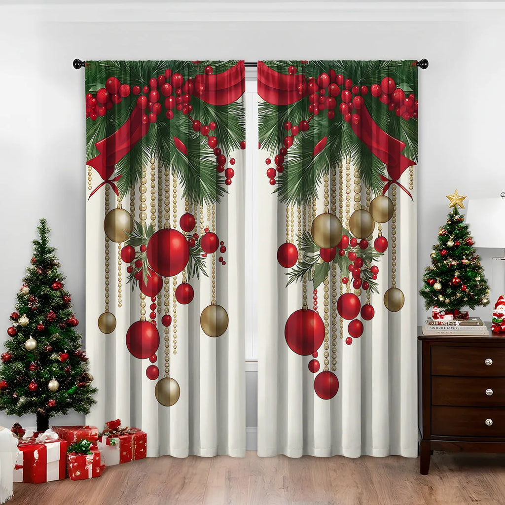 Pair of 3D digitally printed Christmas curtains in a modern design, made from polyester fabric.