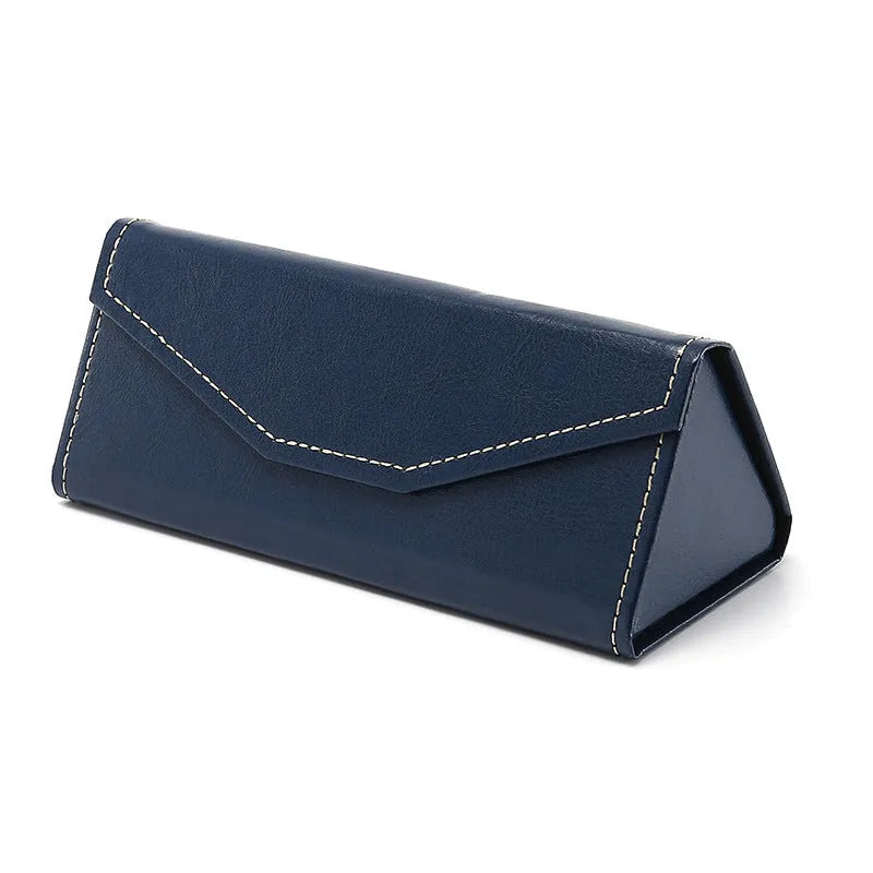 Handmade PU cowhide glasses case in triangle folding design with compression-resistant construction