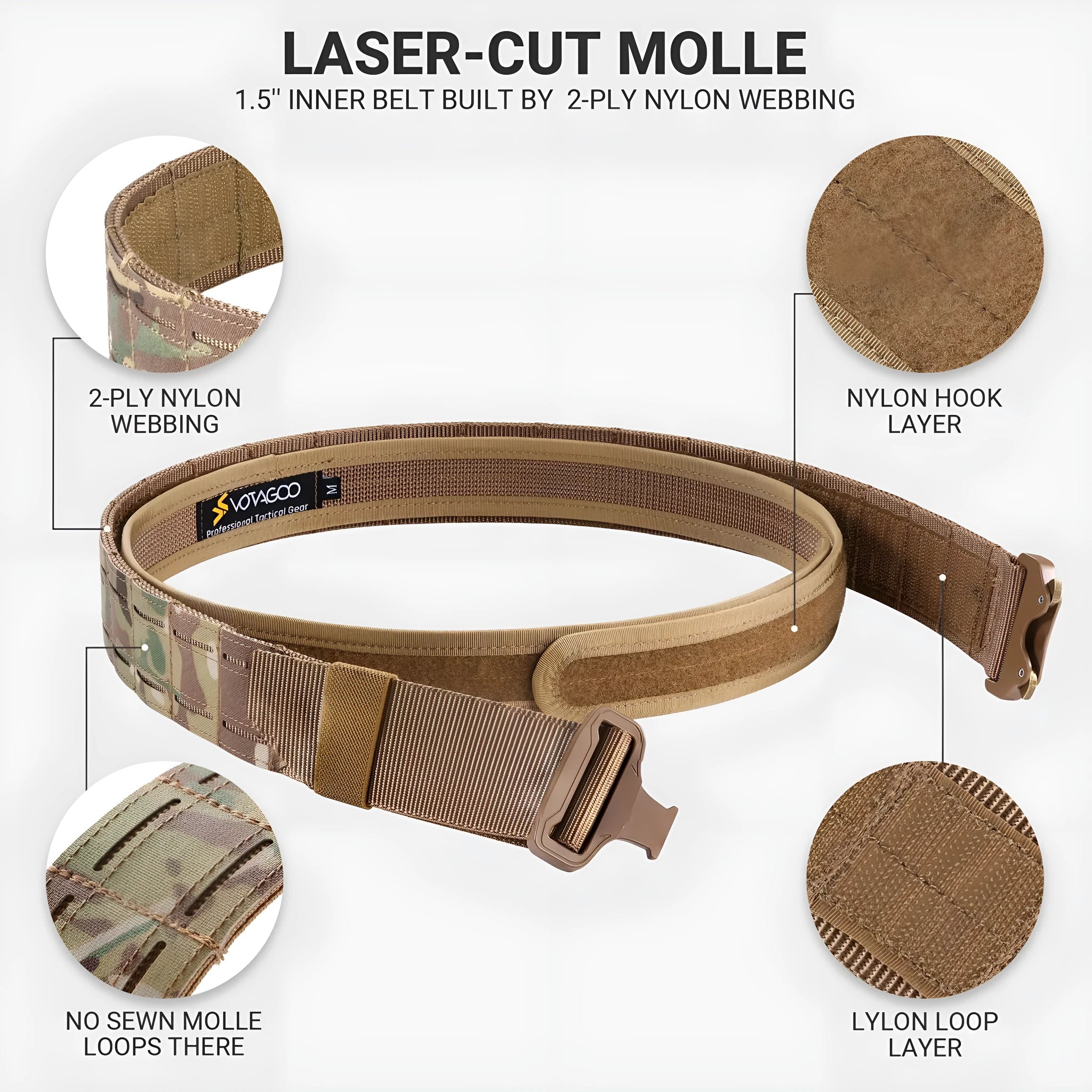 VOTAGOO 2-inch nylon quick-release waist belt in CP camouflage with an alloy automatic buckle.