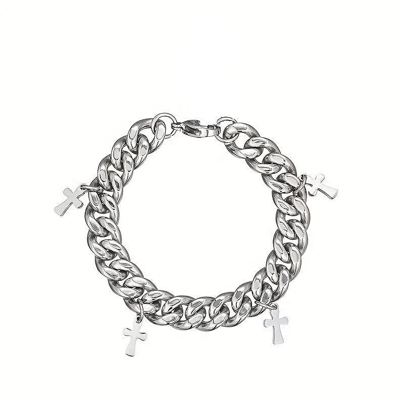 Men's geometric titanium steel bracelet featuring cross design with cold wind style