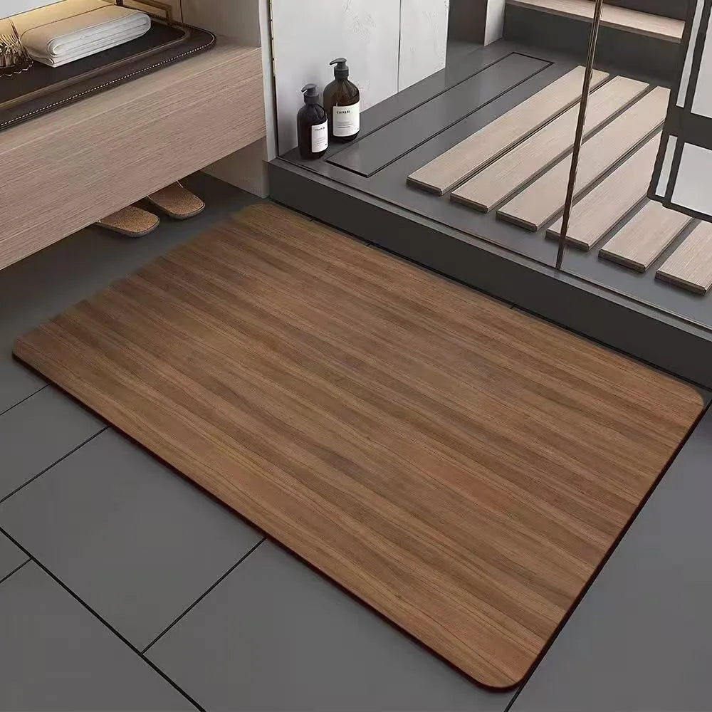 American style square diatom ooze floor mat with wood grain geometric pattern for bathroom use