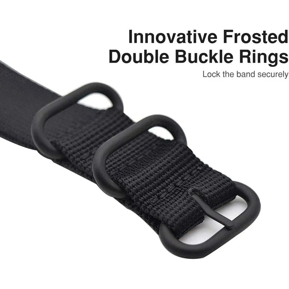 Nylon three-ring buckle replacement strap for Fitbit Charge 2, 3, 4, and 5 fitness trackers in multiple colours
