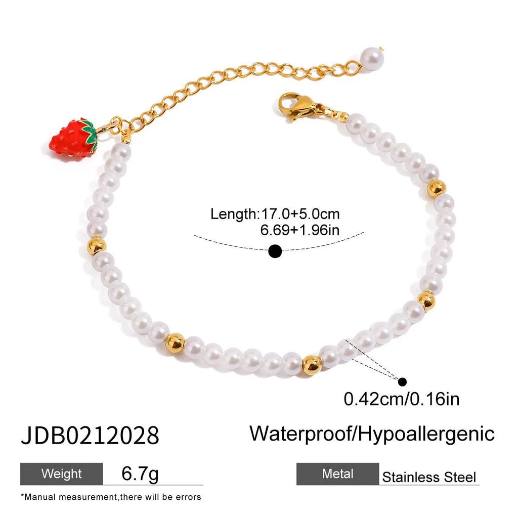 18K gold stainless steel bracelet with grape cherry and lemon fruit motifs for women