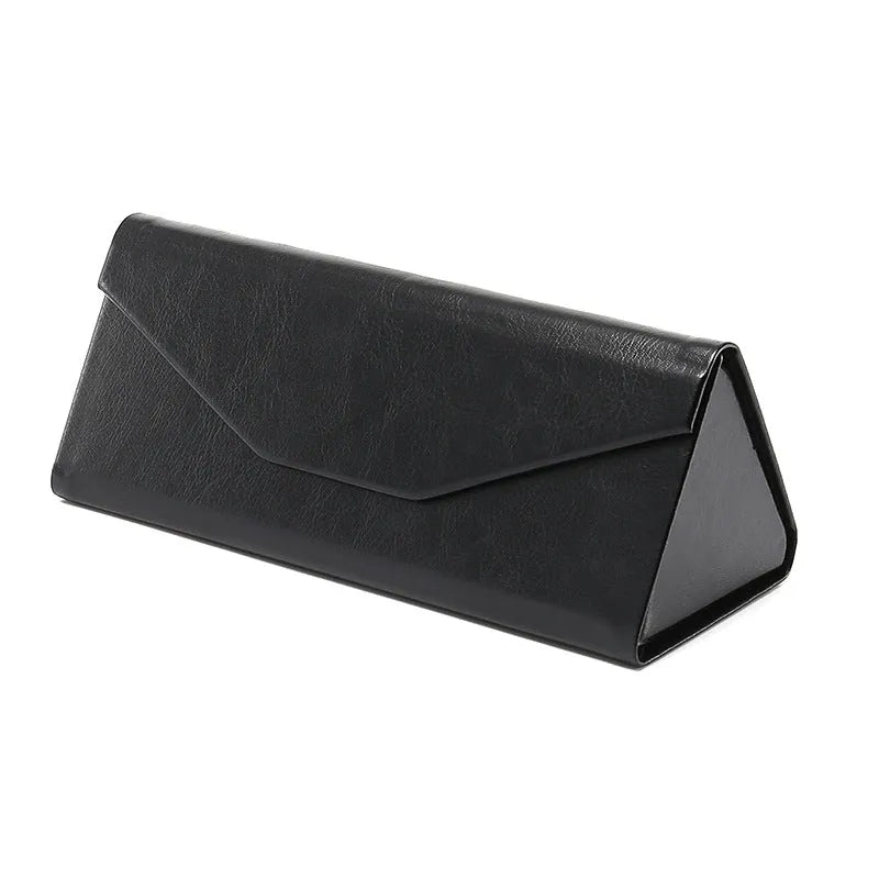 Handmade PU cowhide glasses case in triangle folding design with compression-resistant construction