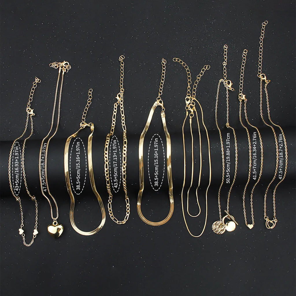 Gold snake bone chain necklace set with adjustable 21-50cm length for women