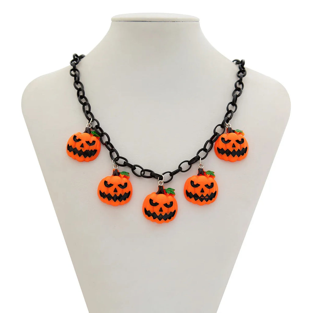 Halloween pumpkin cartoon necklace with acrylic pendant in mixed colours on regular chain