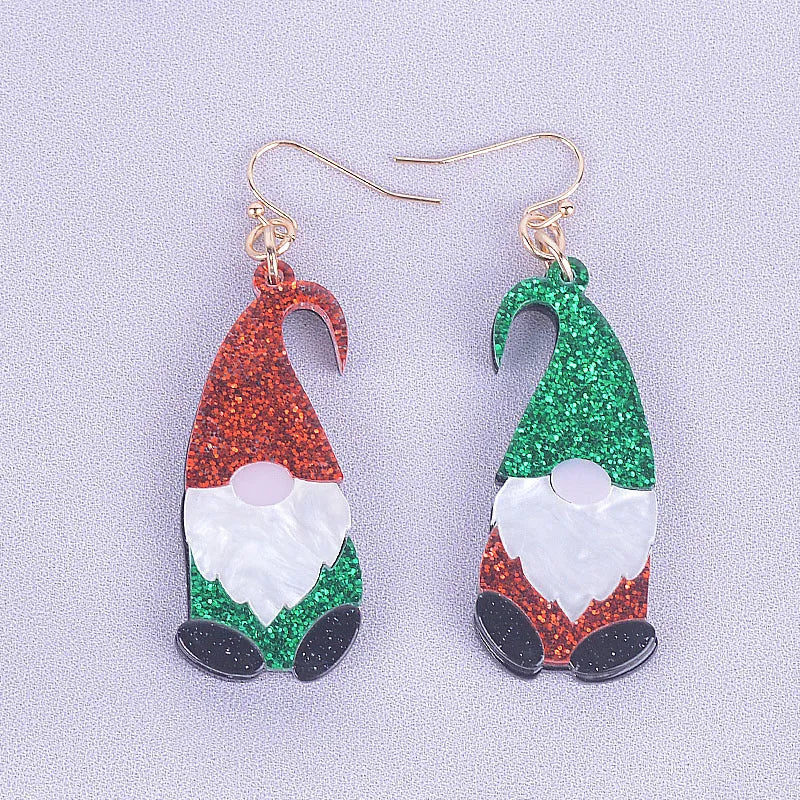 Cartoon Santa Claus acrylic fashion earrings with red and green hat style options