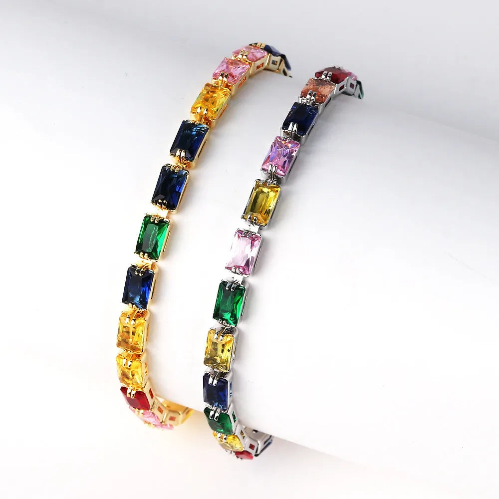Women's zircon bracelet with electroplated gold or platinum finish and coloured zircon stones