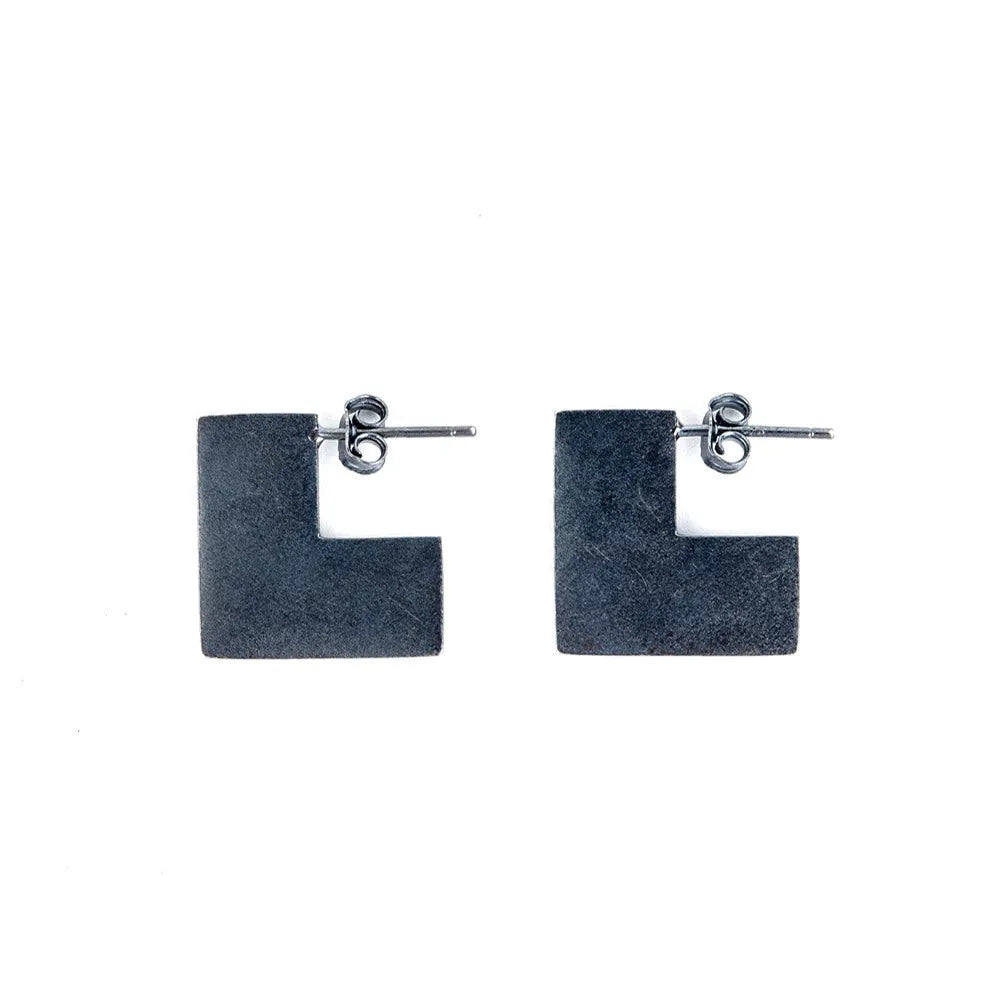 Oxidation black square geometric earrings in 925 sterling silver with 16mm minimalist design