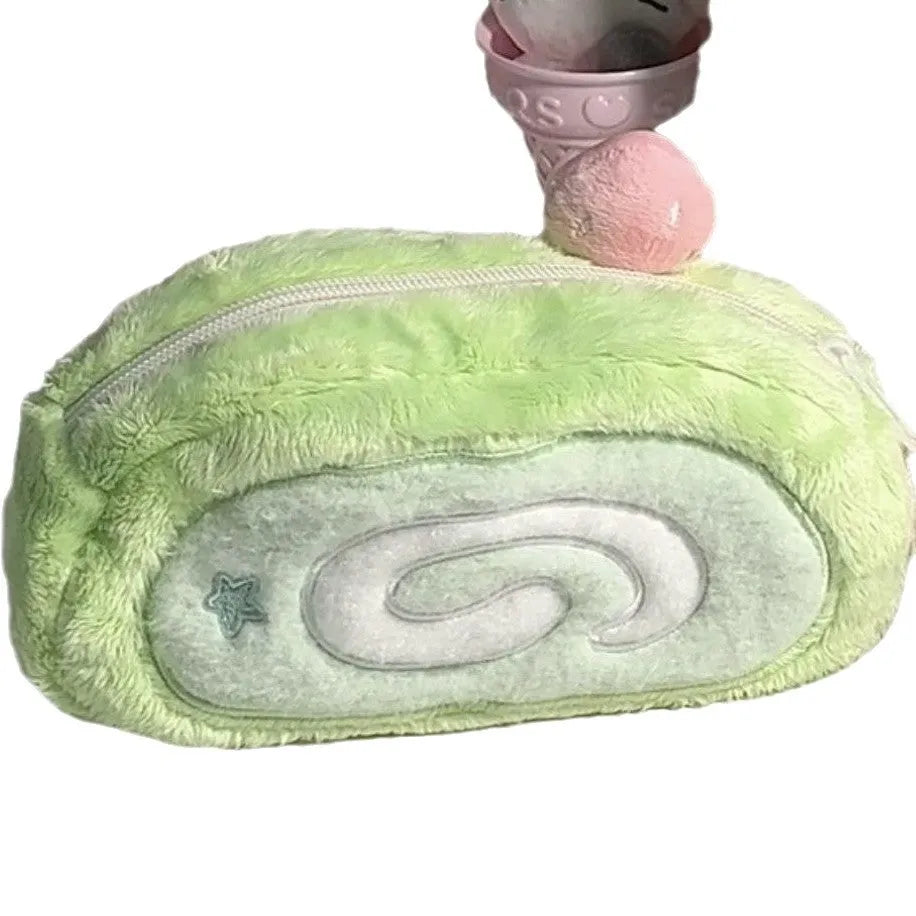 Honeydew velvet roll pencil case with Swiss roll cake colour design