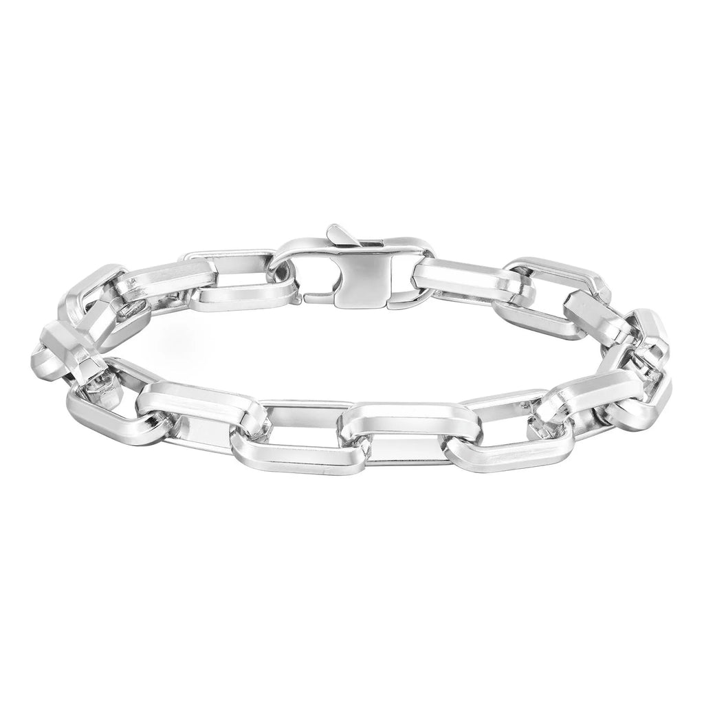 A minimalist square chain men's bracelet in titanium steel, shown in steel colour.