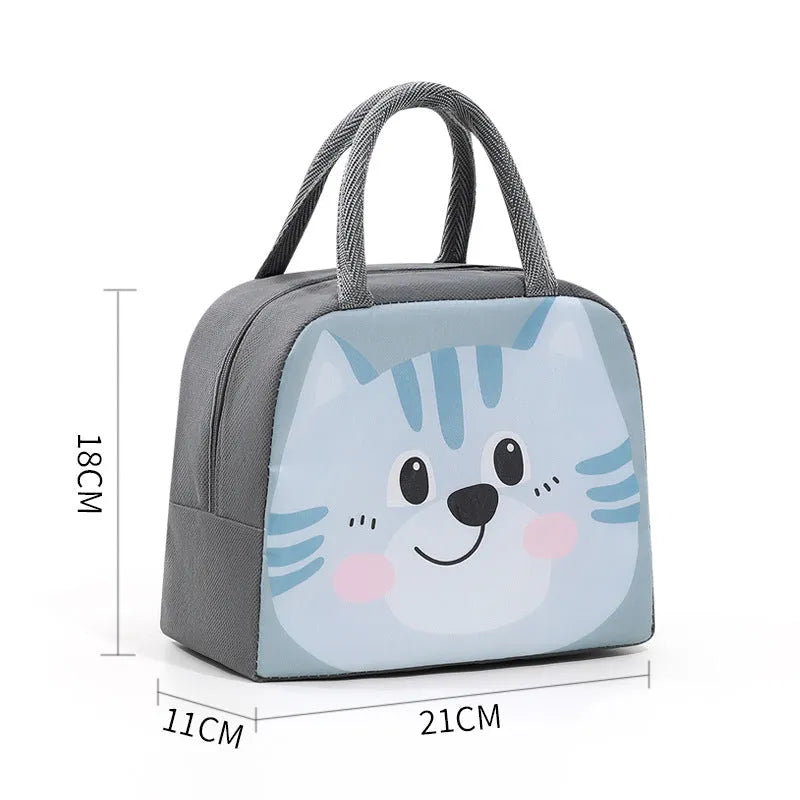 Cartoon insulated lunch box bag for children in orange bear design with aluminium foil insulation.