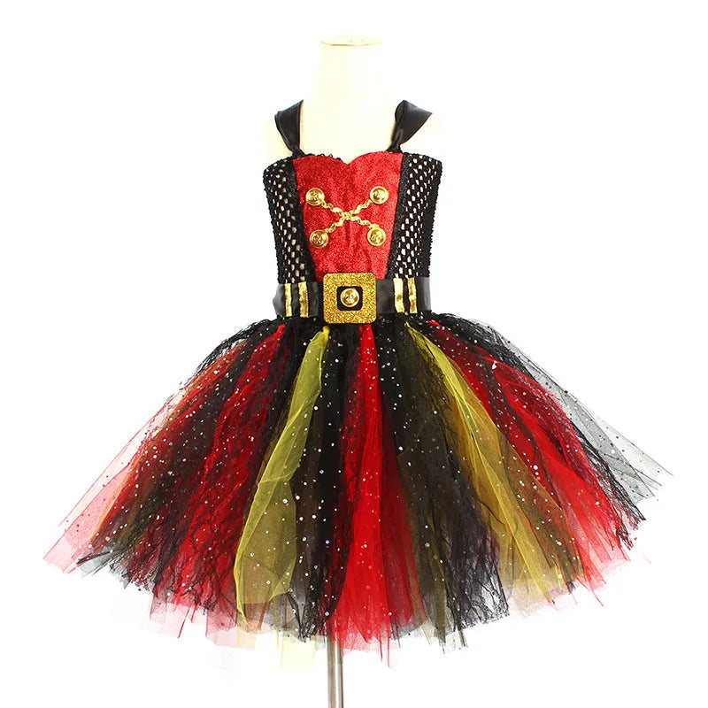 Girls sleeveless pirate costume dress with sequin and lace detailing for Halloween