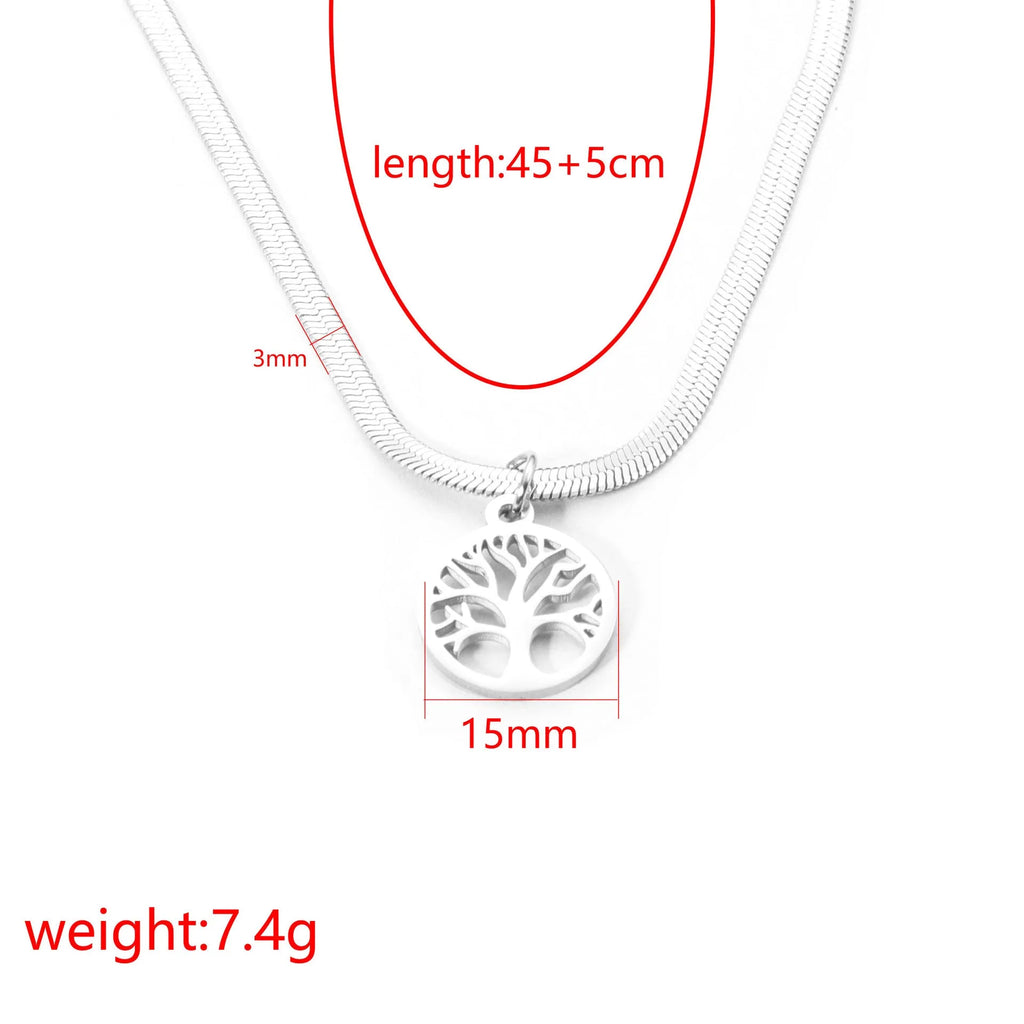 Stainless steel lucky tree necklace with adjustable length and tree pendant on snake bone chain