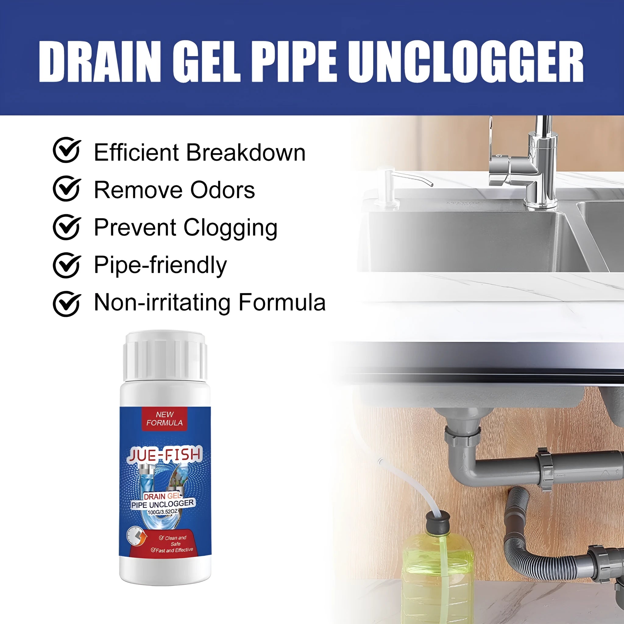 100g pipe dredge agent container for sewer and toilet maintenance measuring 11 x 4.3 cm