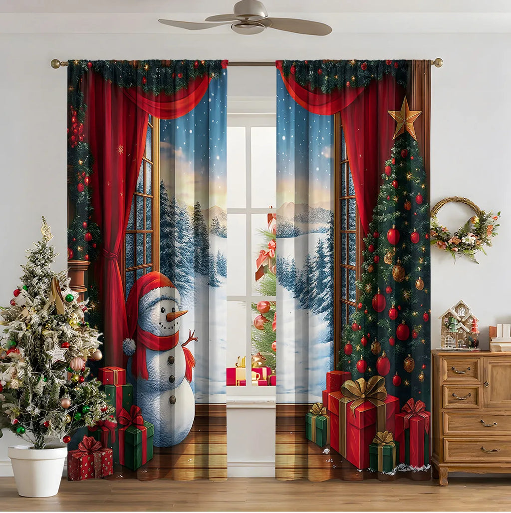 Pair of 3D digitally printed Christmas curtains in a modern design, made from polyester fabric.