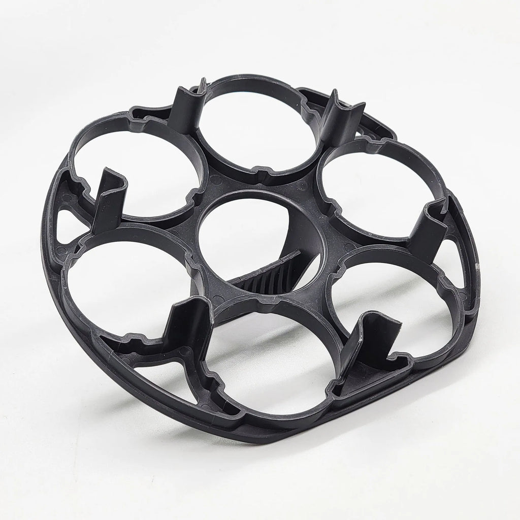 Black plastic egg holder rack measuring 13.8 by 12.6 cm for kitchen organisation