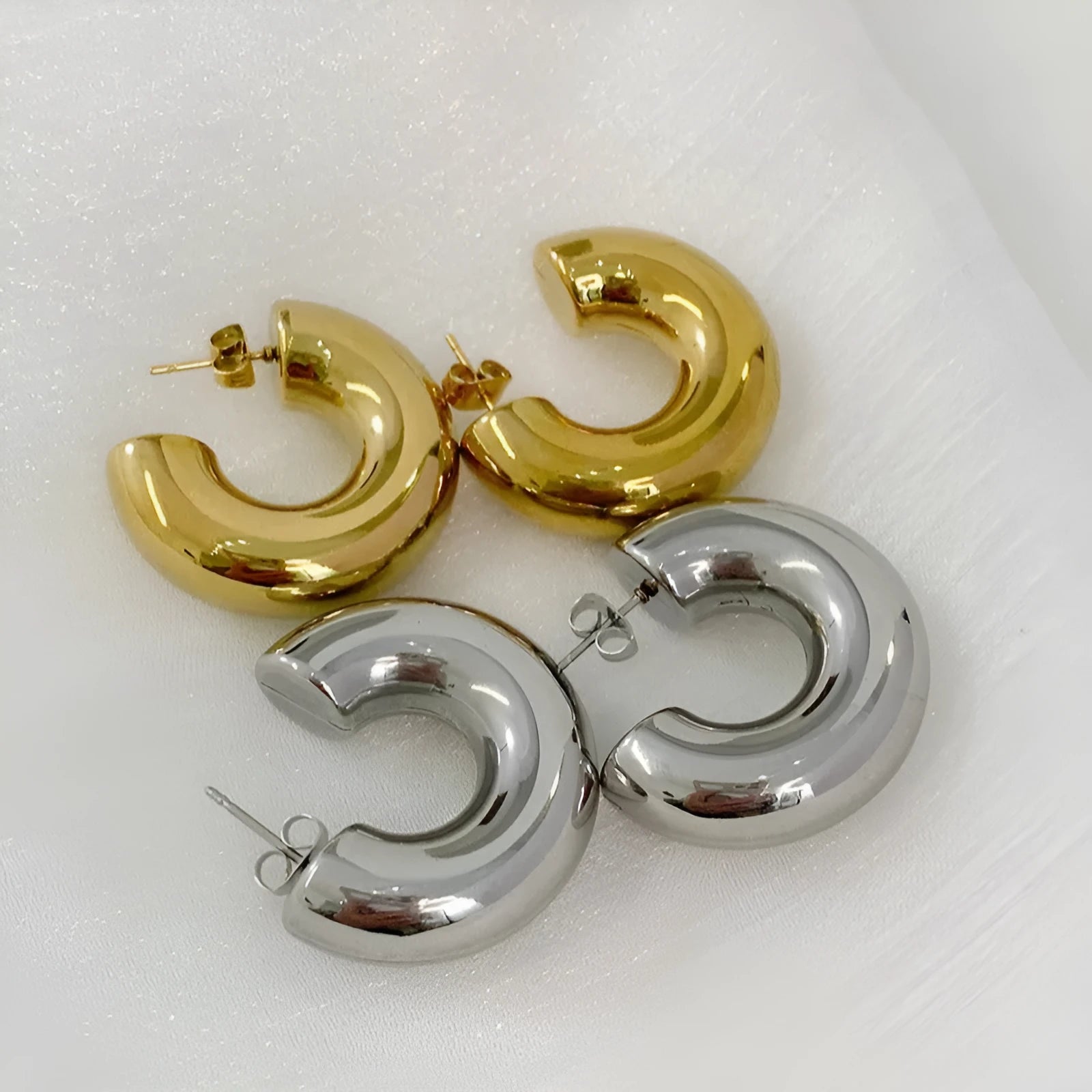 Silver Needle metal half ring hollow earrings alloy punk style electroplating finish