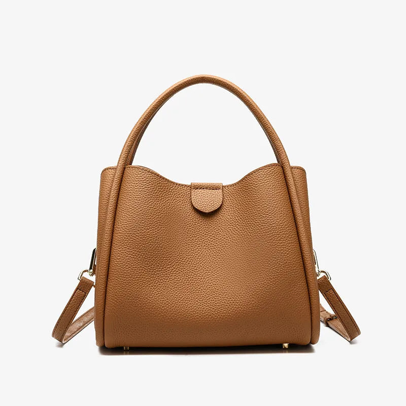 Genuine leather cylindrical vegetable basket handbag in selected colour with sewing thread detailing