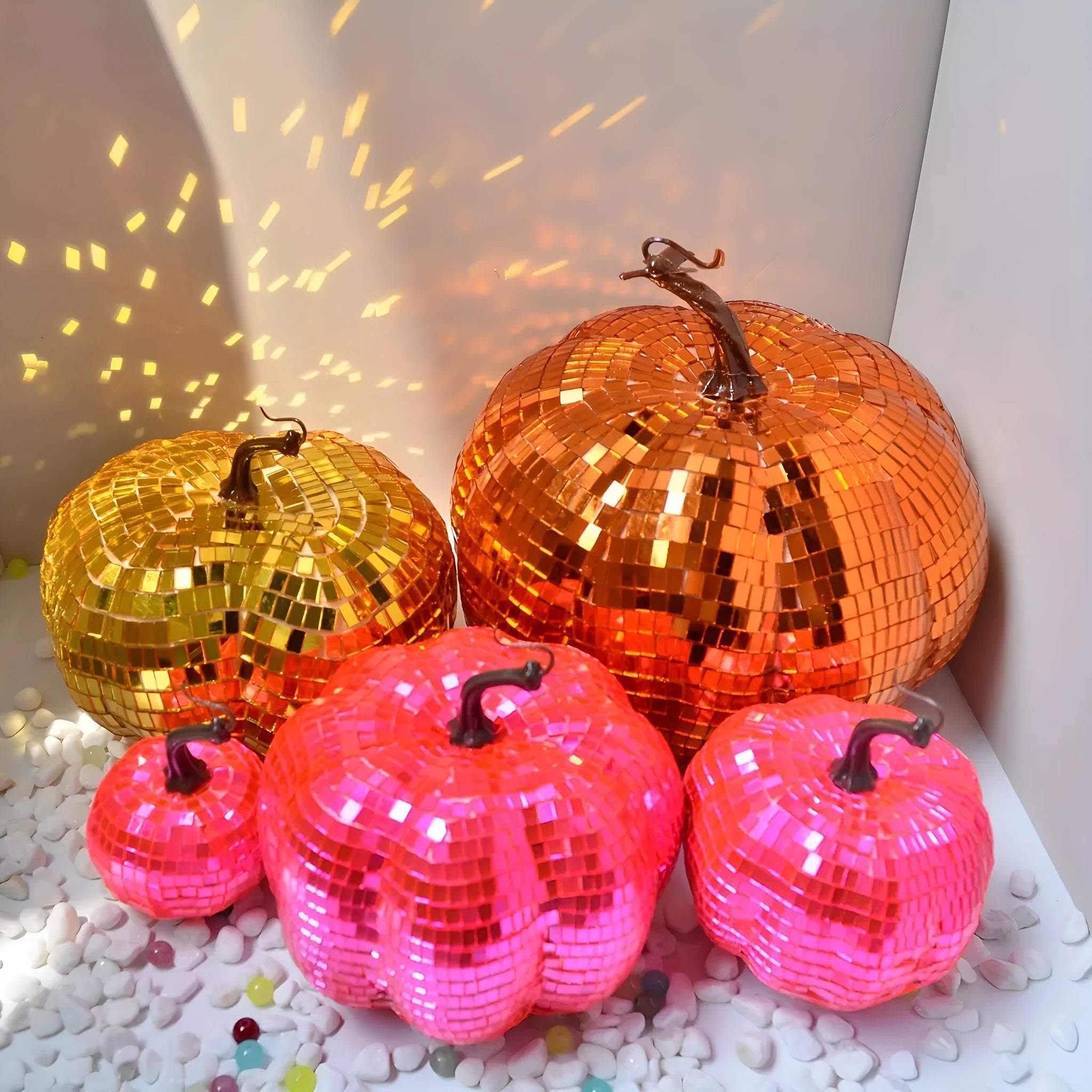 Chinese style mirrored glass pumpkin ornament for Halloween decorations in multiple sizes