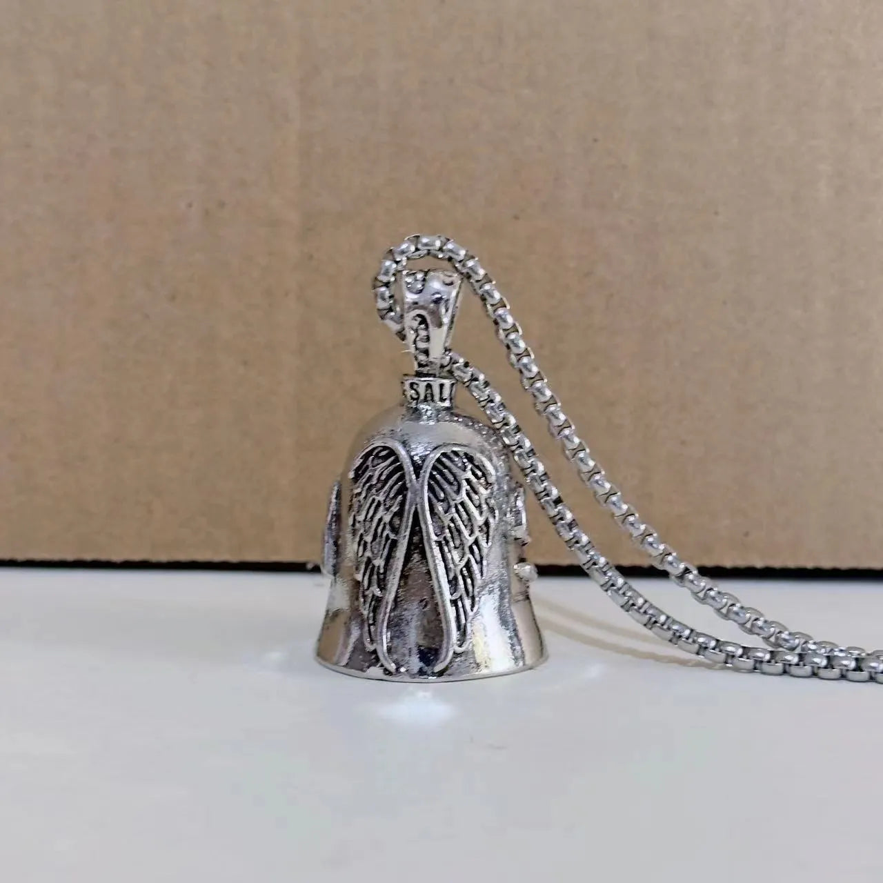 Angel white wings pendant necklace and matching keychain with antique electroplated finish