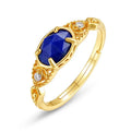 Women's geometric ellipse lapis lazuli ring on a silver alloy band, showcasing Japanese-inspired design.