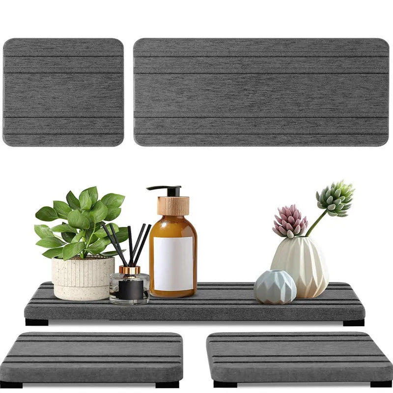 Square diatom oil bathroom countertop drying mat in dark grey, light grey, or white colour.
