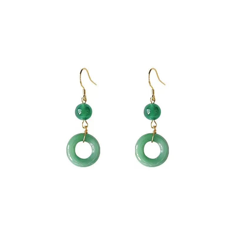 Green geometric peace buckle zinc alloy earrings with traditional Chinese design for Han clothing accessories