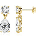 Two pairs of moissanite stud earrings: round stones and water drop shapes in gold or silver plating