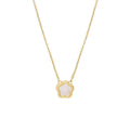 White mother-of-pearl flower necklace with floral pendant on chain