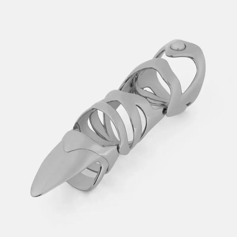 Silver-coloured punk armour finger stall ring made of alloy.