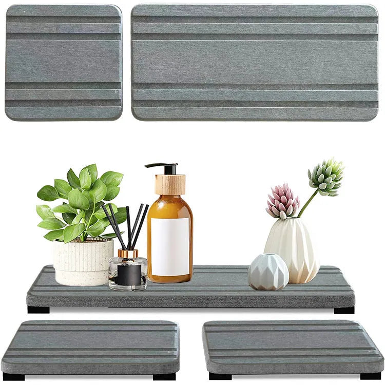 Square diatom oil bathroom countertop drying mat in dark grey, light grey, or white colour.