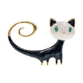 White or orange kitty cat brooch with painted upward tail design on alloy metal