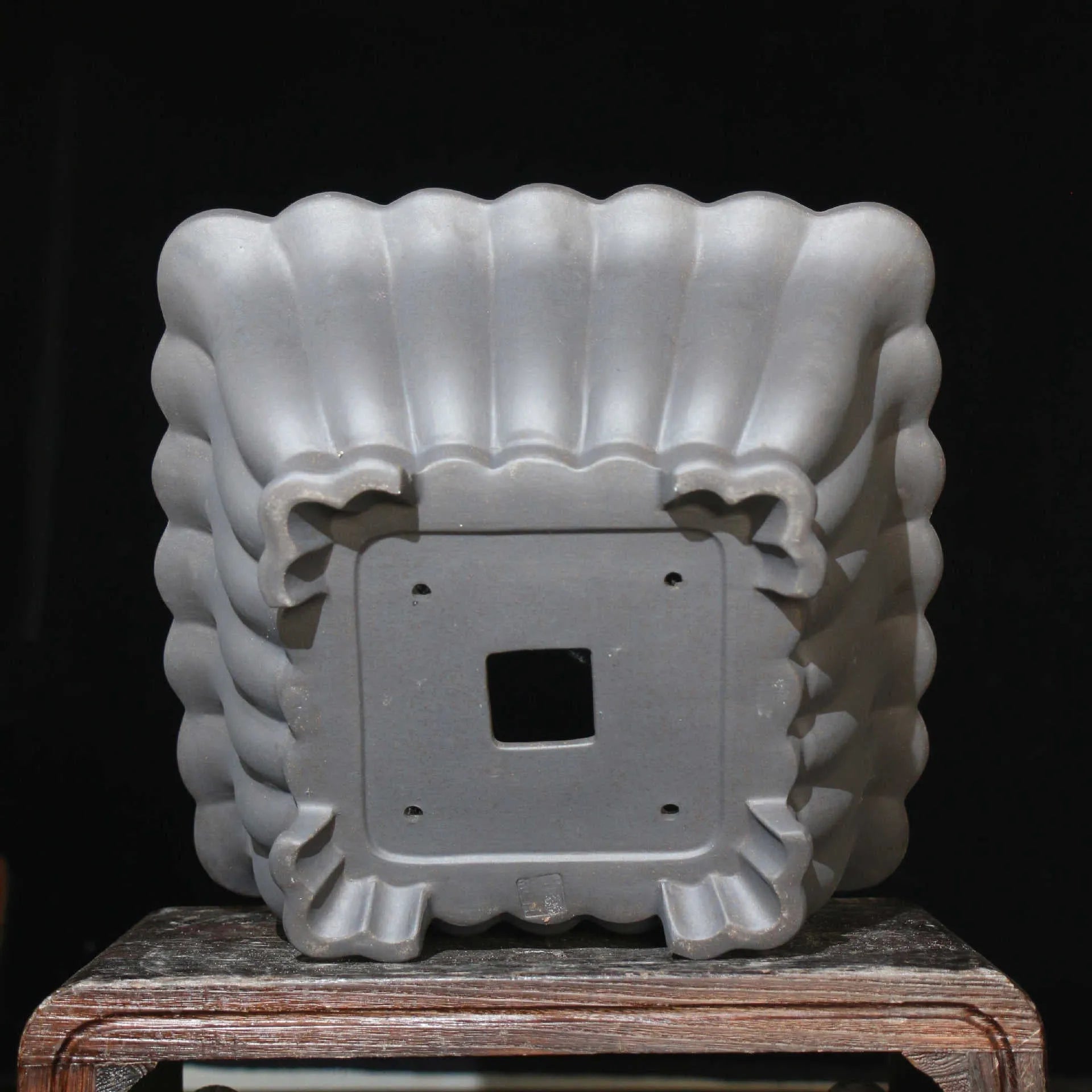 Square ceramic bonsai pot with classical styling and du Xiliang colour