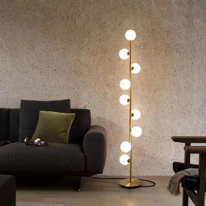 Modern minimalist Nordic floor lamp with glass shade and wrought iron base, standing 154cm tall