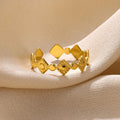 Geometric titanium steel women's ring with gold diamond colour finish