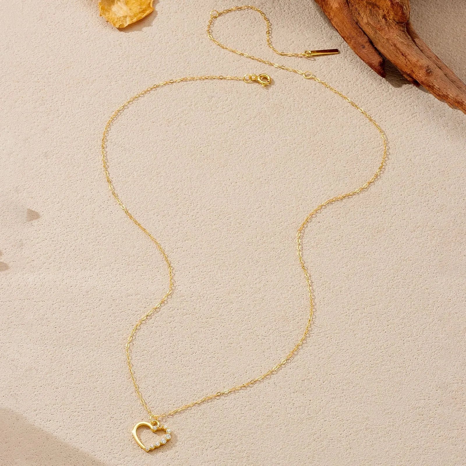 S925 sterling silver necklace with hollow heart pendant in gold or platinum colour finish